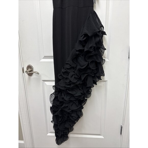 Betsy & Adam Size 4 Black Ruffle Asymmetric Halter Formal Prom Dress Gown $340 - Picture 7 of 12